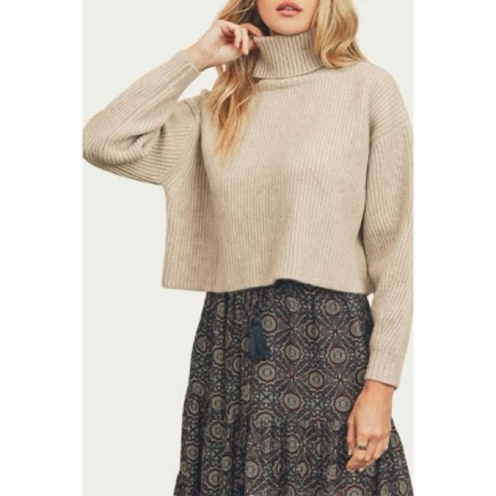 Worthington Beige Ribbed Turtleneck Sweater